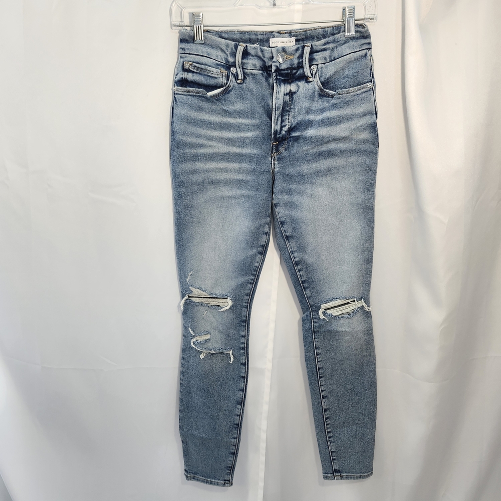 Good American Light Blue Distressed Skinny Jeans